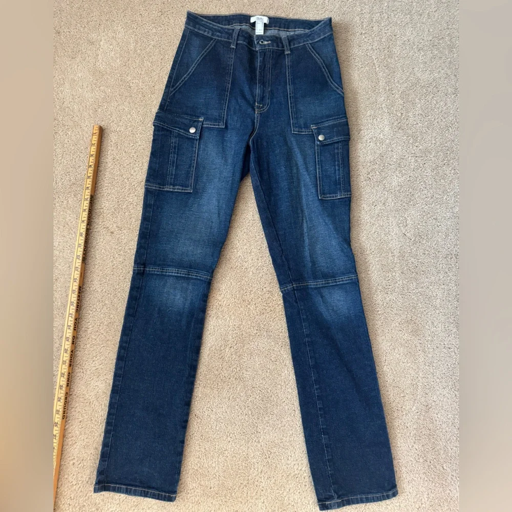 Forever 21 Cargo‎ Jeans Dark Wash Denim Straight Legside pockets 80’s y2k - Picture 11 of 11